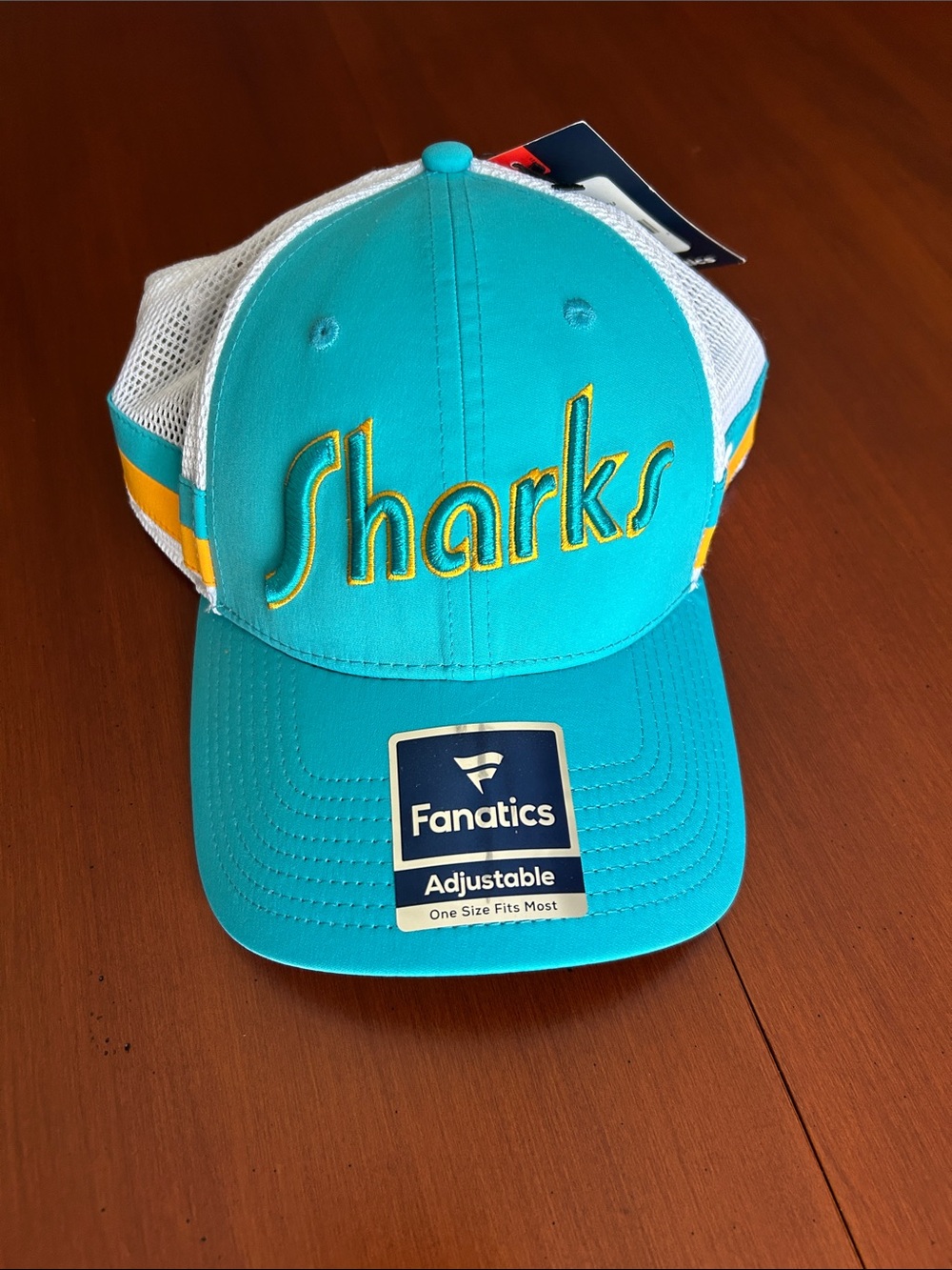 Fanatics Teal & White Sharks Mesh Trucker Hat with Yellow Accent